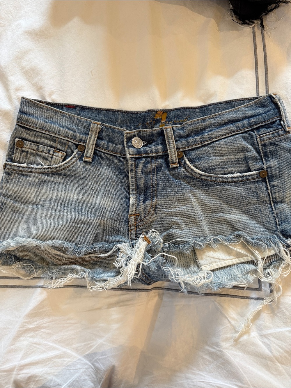 7 For All Mankind Light Blue Distressed Denim Cutoff Shorts